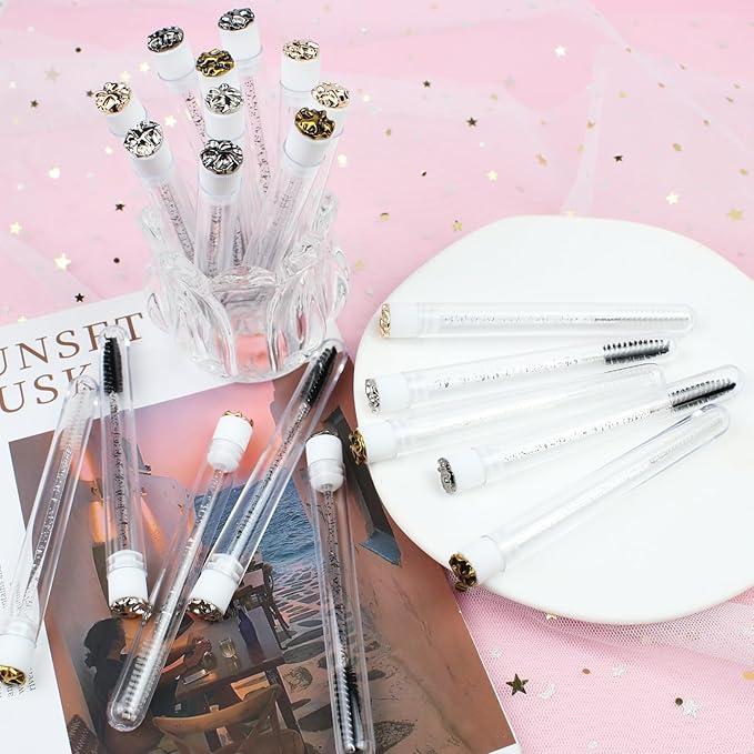 20pcs Mascara Wands Tube Reusable Lash Brush Metal Tube Eyelash Brush Tubes Spoolies Lash Extension Brushes Applicators Makeup Tools (Metal-MlX)