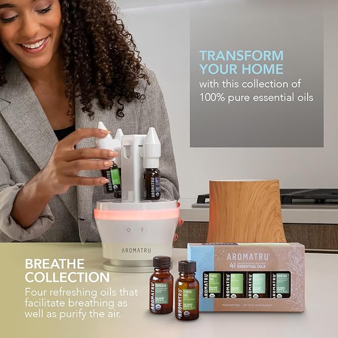 Breathe Essential Oil Kit – Spanish Sage, Pine, Lemon Eucalyptus, and Ravintsara – Organic & Wildcrafted – ISO Certified – No Synthetic Fillers – Ethically Sourced