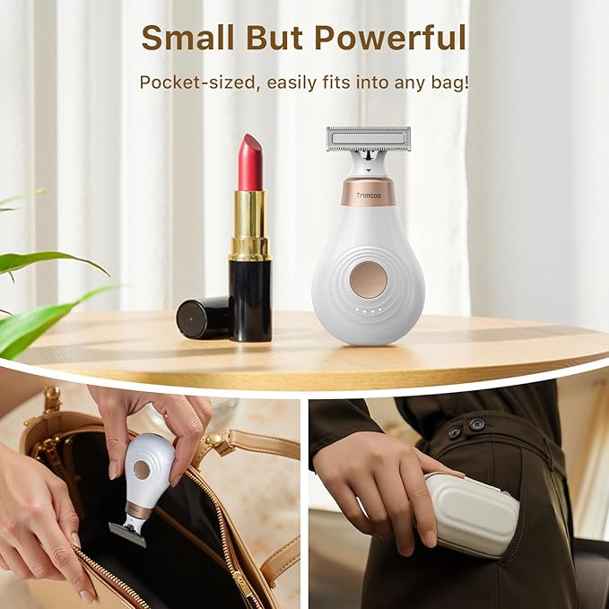 2026 New Bikini Trimmer for Women - Small But Powerful Electric Razors, Intimate Pubic Hair/Lady Facial Painless Removal, USB-C Cordless Body Shaver for Trip, Replaceable Wet/Dry Blade, White