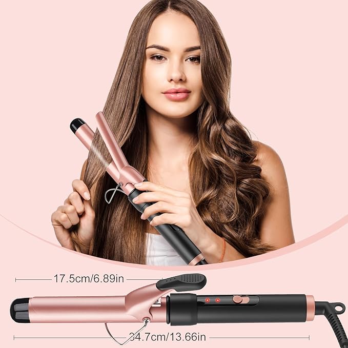 Curling Wand, 32mm Ceramic Hair Curler Tongs with Adjustable Temperature for Long & Medium Hair, Professional Hair Curler with Glove, Dual Voltage