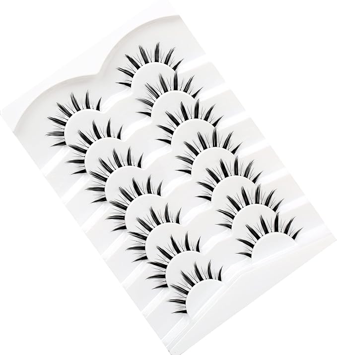 Pooplunch Manga False Eyelashes Spiky Natural Anime Lashes Doll Eye 8D Wispy Volume Sexy Faux Mink Fake Eyelash Strips 7 Pairs Multipack