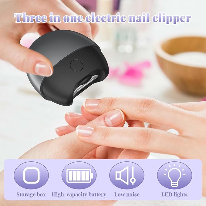 3 in 1 Automatic Electric Nail Clipper,2026 Upgraded Electric Nail Clipper, Automatic Nail Trimmer with Light and Nail Scraps Storage, Electric Toenail Clippers for Seniors Adults
