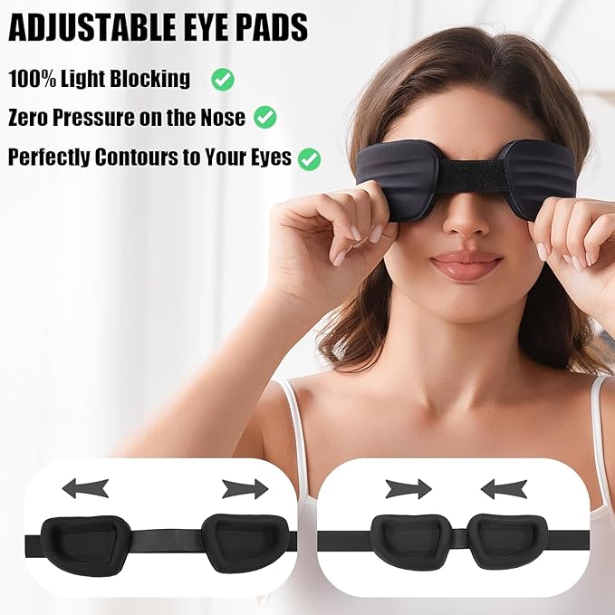 Fismool 100% Blackout Sleep Eye Mask for Women Men, Zero Pressure Sleeping Mask - Sleeping Mask and Eyelash Friendly Night Blindfold, Adjustable Ultra Soft Comfortable for Dry Eye Mask (Black)