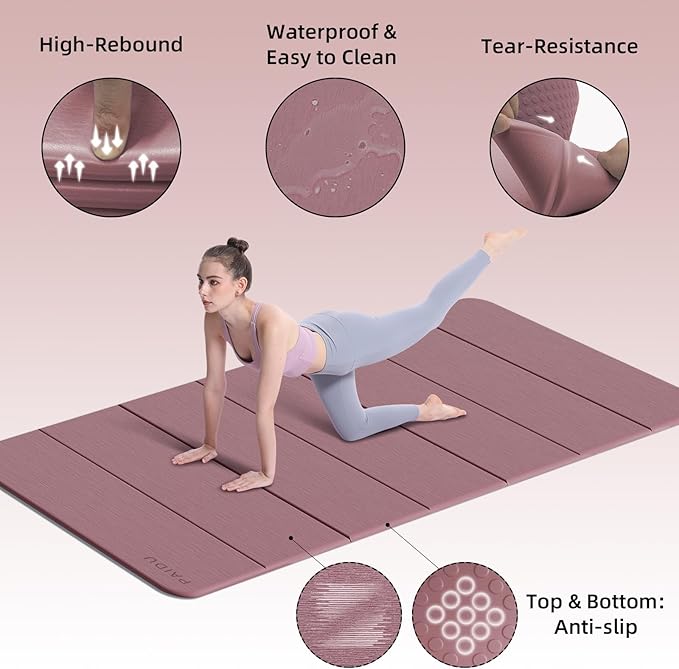 Foldable Yoga Mat thick- 2/5" (10MM) TPE Non-Slip Design, Quick Fold，Easy Storage, 75x40 Extra Long/Wide for Indoor Yoga, Pilates and Outdoor Travel Workouts