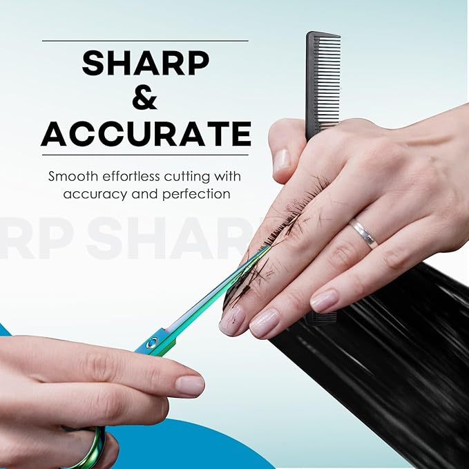 JASON Left Handed Hair Scissors - 10 Pcs Hair Scissors Set, 6 Inch Thinning Shears for Hairs Cutting with 28 Teeth, Straight Shear for Men & Women Professional Barber Set for Salon Home Green Style