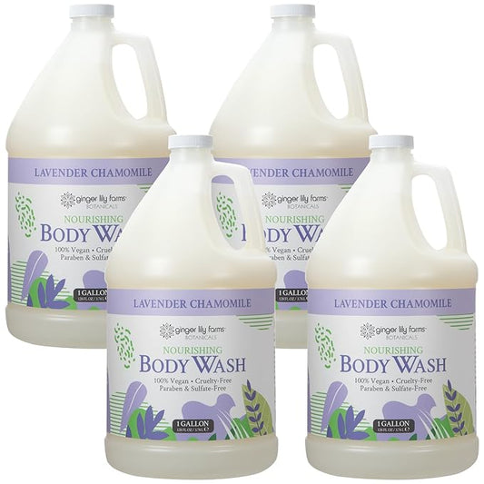 Ginger Lily Farms Botanicals Nourishing Body Wash, 100% Vegan & Cruelty-Free, Lavender Chamomile Scent, 1 Gallon (Pack of 4)