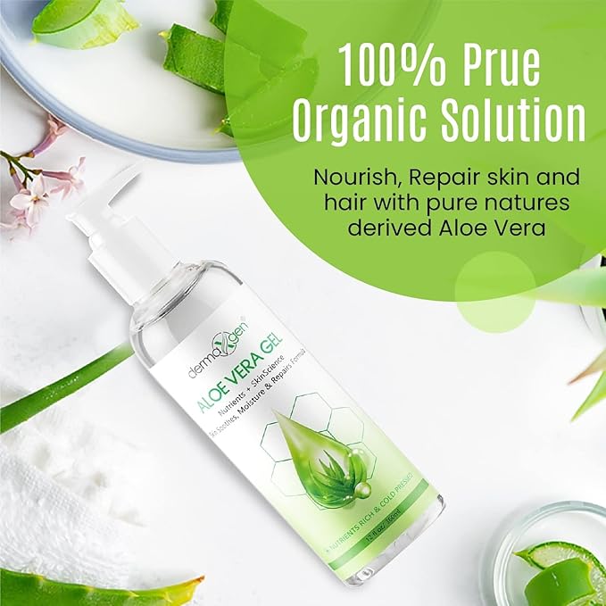 DERMAXGEN Aloe Vera Gel with Witch Hazel, Vitamin C, and Vitamin E - Skin Soothes, Moisture, and Repair Formula for Face and Body - Nutrient-Rich, Organic 100% Pure Aloe Vera - 12 FL OZ