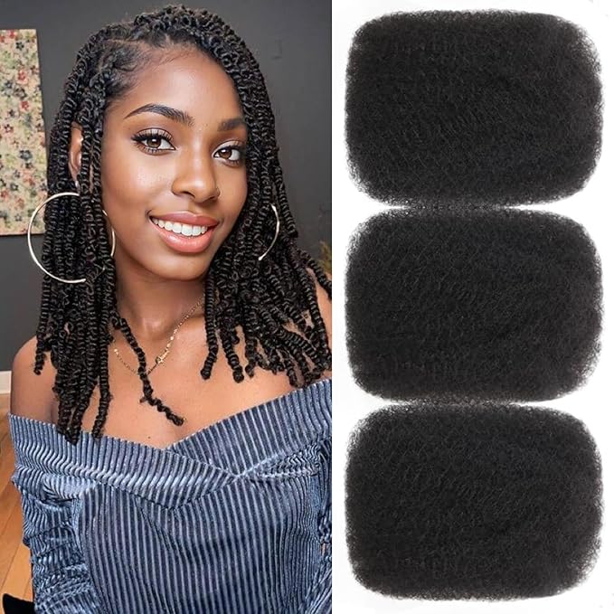 Afro Kinkys Bulk Human Hair 3 Pack 150g,Afro Kinky-Curly Human Hair Bulk Hair Bulk Human Braiding Hair for Dreadlock Extensions Repair Locs,Twist Afro Kinky Twist Extensions (16 Inch,50g/Pack)