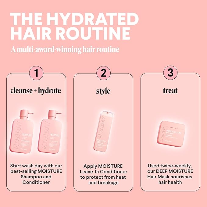 MONDAY HAIRCARE Moisture Shampoo + Conditioner Set for Dry, Coarse, Stressed, Frizzy Hair, Made with Coconut Oil, Rice Protein, Shea Butter and Vitamin E, All Natural, 12 fl oz (Pack of 2)