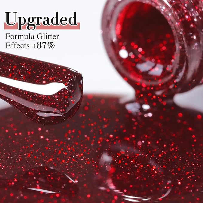 Double Rhythm 15ML Glitter Gel Polish Shimmer Reflective Holographic Color Magnetic for Nail Art Salon DIY at Home (Dark Red-B1155)