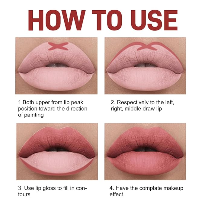 Lip Liner Set,6 Colors Non-Stick Cup Brown Pink Long