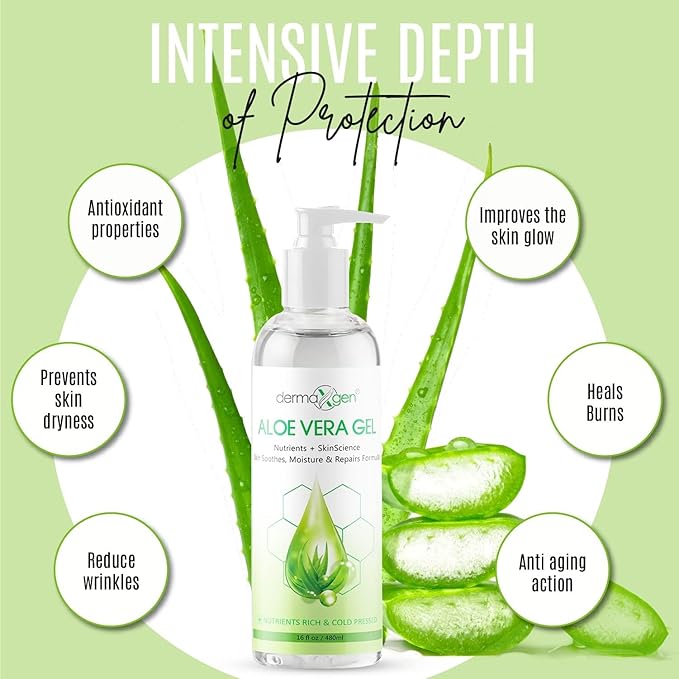 DERMAXGEN Aloe Vera Gel with Witch Hazel, Vitamin C, and Vitamin E - Skin Soothes, Moisture, and Repair Formula for Face and Body - Nutrient-Rich, Organic 100% Pure Aloe Vera - 16 FL OZ