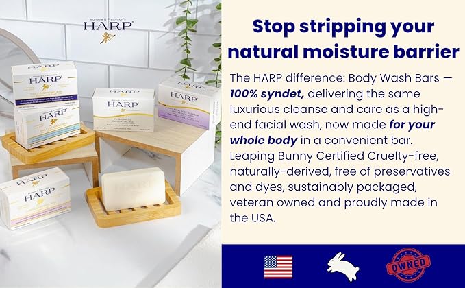 HARP® Anti-Aging Body Wash Bar with Retinol – pH Balanced Syndet Cleanser, Fragrance Free, Soap-Free & No Lye, Non-Comedogenic, With Niacinamide, Hyaluronic Acid & Vitamin E, 3-5oz Bars.