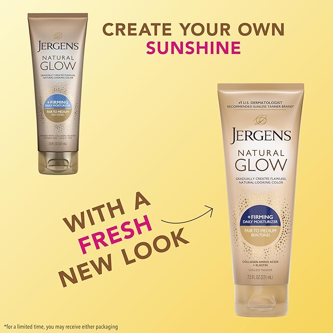 Jergens Natural Gradual Glow Bundle Pack: Daily Moisturizer +Firming 7.5fl oz and SPF20 Face Moisturizer 2fl oz, Fair to Medium