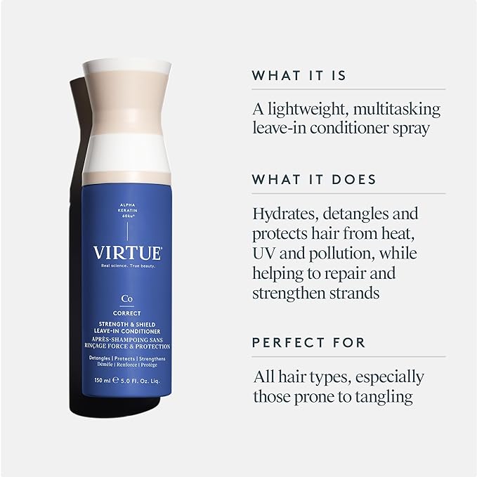 VIRTUE Strength and Shield Leave-In Conditioner, Detangles and Strengthens Hair, All Hair Types, Color Safe, 5 Fl Oz