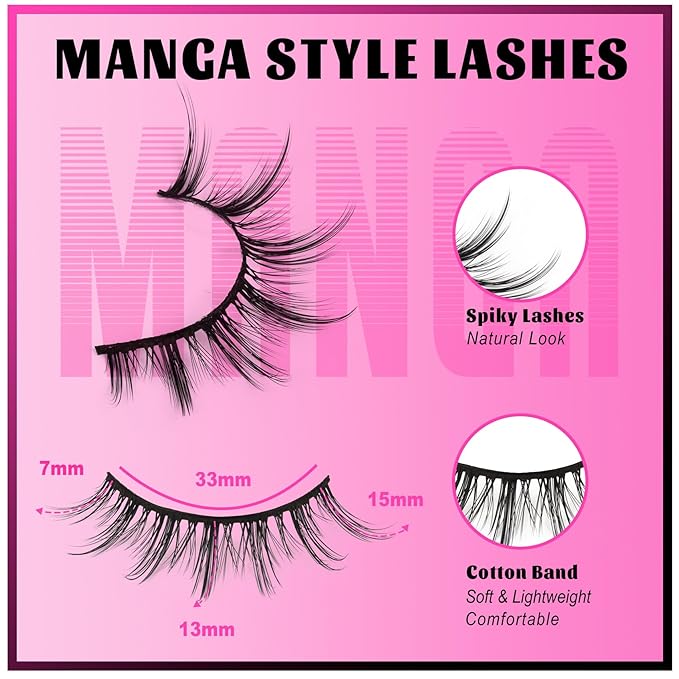 Veleasha Manga Lashes Spiky False Eyelashes 100% Handmade Eyelashes Anime Fake Lashes Lightweight Wispy Lashes 5 Pairs Pack (6D75)