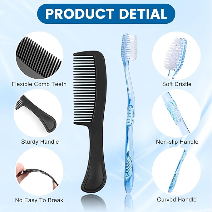 5 Sets Personal Hygiene Kit Basic Toiletry Kits Homeless Supplies Bulk for Travel,Charity,Business Include 5 Toothbrush, 5 Toothpaste, 5 Comb, 5 Bath Soap, 5 Shampoo,5 Body Wash, 25 Floss Picks