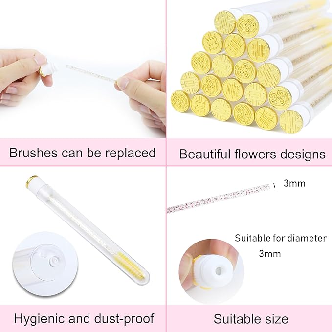 20pcs Mascara Wands Tube Reusable Lash Spoolies Gold Plate Tube Eyelash Brush Tubes Spoolies Lash Extension Brushes Applicators Makeup Tools (Gold Plate-MlX)