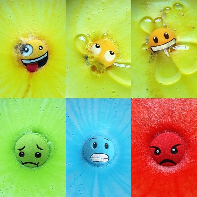 Large Emotion Face Bath Bombs Set of 6 – Fun Emoji-Inspired Spa Fizzies – Handmade with Shea Butter, Cocoa Butter & Essential Oils – Moisturizing Gift Set for Women, Men & Kids (Pack of 2)