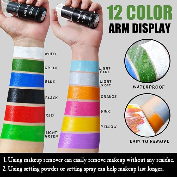 Green Face Body Paint Stick, Football Baseball Eye Black Stick, Waterproof Full-Coverage Green Face Makeup for Halloween Witch Alien Camo Frankenstein Cosplay Makeup