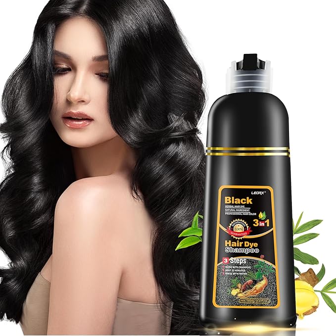 Leorx Black Hair Dye Shampoo, 16.9 Fl Oz - 3 In 1 Color For Gray Hair Instant Herbal Coloring For Women & Men - Ammonia Free