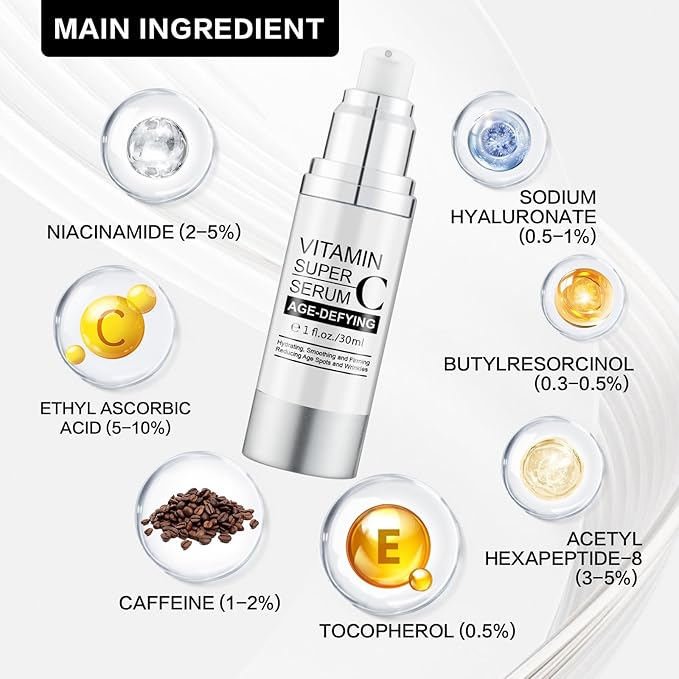 Super Vitamin C Serum 2 Pack, Anti-Aging Facial Serum with Vitamin C, Hyaluronic Acid, Vitamin E & Peptides, Hydrating Brightening Formula for Fine Lines, Wrinkles & Dark Spots
