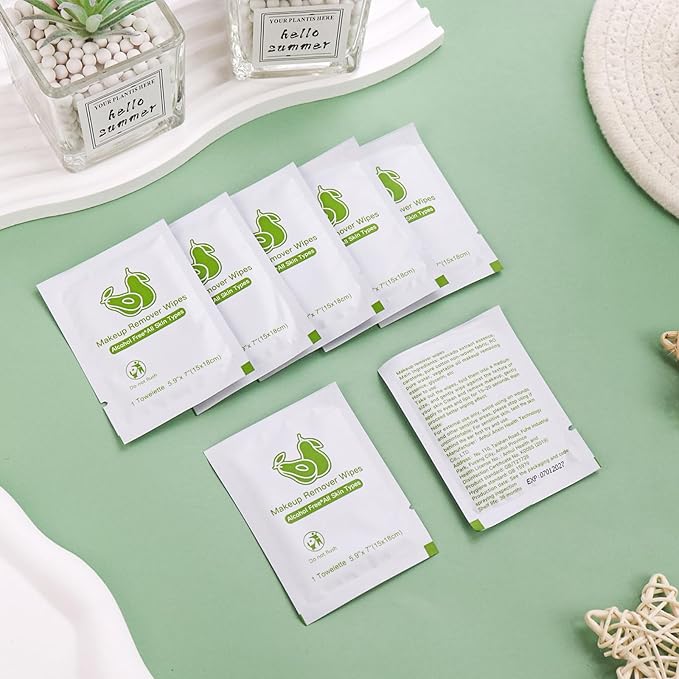 Bulk Makeup Remover Wipes - Individually Wrapped, Gentle Cleansing for Face, Mascara & Lipstick - Travel & Hotel 200