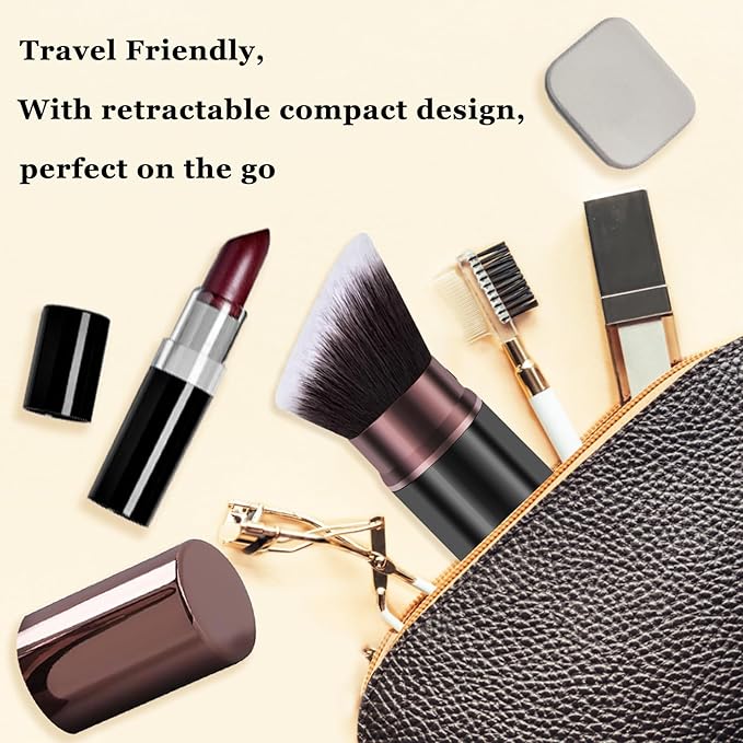 Keriloo Kabuki Makeup Brush, Retractable Travel Powder Foundation Makeup Brush Face Blush Brushes for Blending Liquid, Bronzer, Buffing, Sunscreen,Flawless Cosmetics