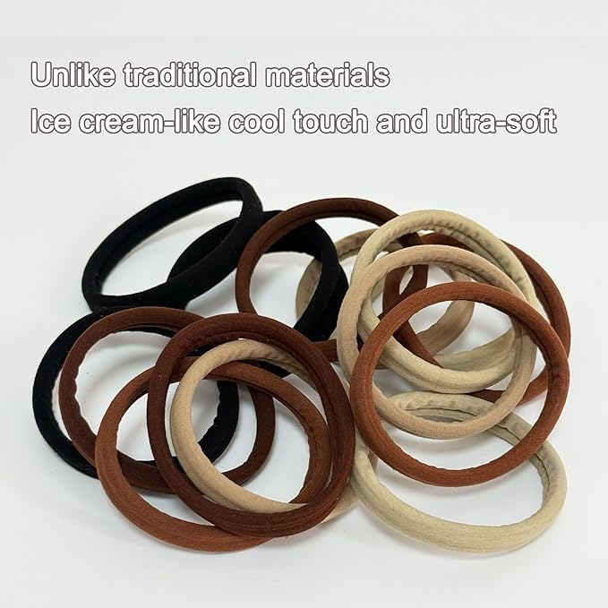 Jseng 15PCS Seamless Hair Ties for Women - Soft No Damage Elastic Hair Accessories for Thick Curly Hair - Brown Classic