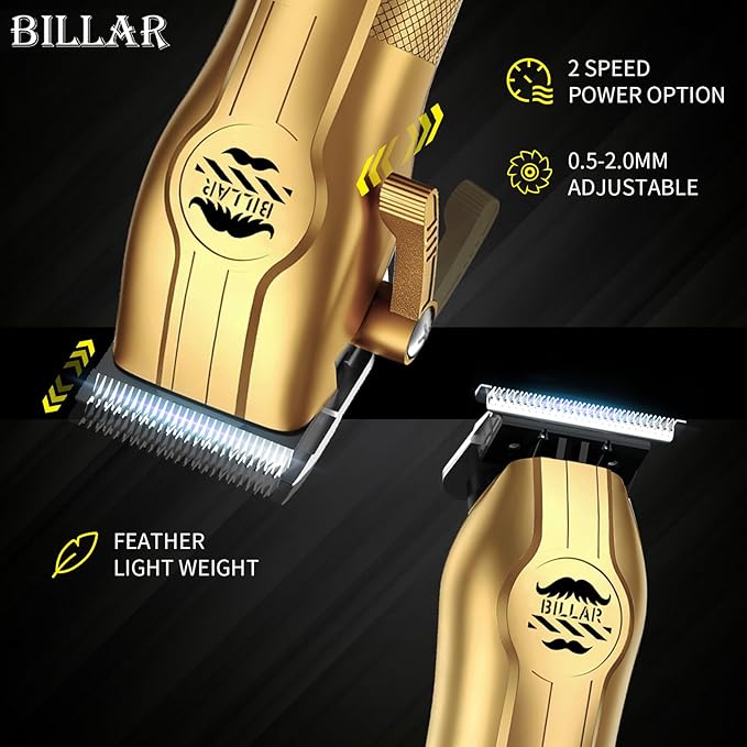 BILLAR® Professional Barber Clippers and Trimmer Set - Foil Shaver Professional Hair Clippers for Men, Mens Cordless Hair Clipper for Barbers Haircut Kit（Golden）