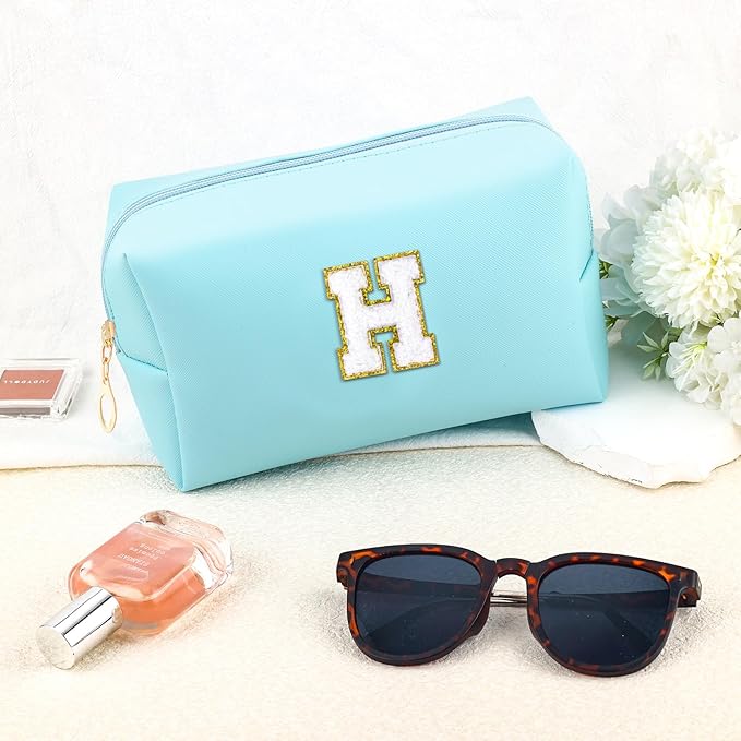 URSKYTOUS Gifts for Girls Initial Makeup Bag Personalized Cosmetic Bag with Zipper Cute Travel Toiletry Bag Waterproof PU Preppy Makeup Pouch Birthday Gift for Teen Girls Women(Blue H)