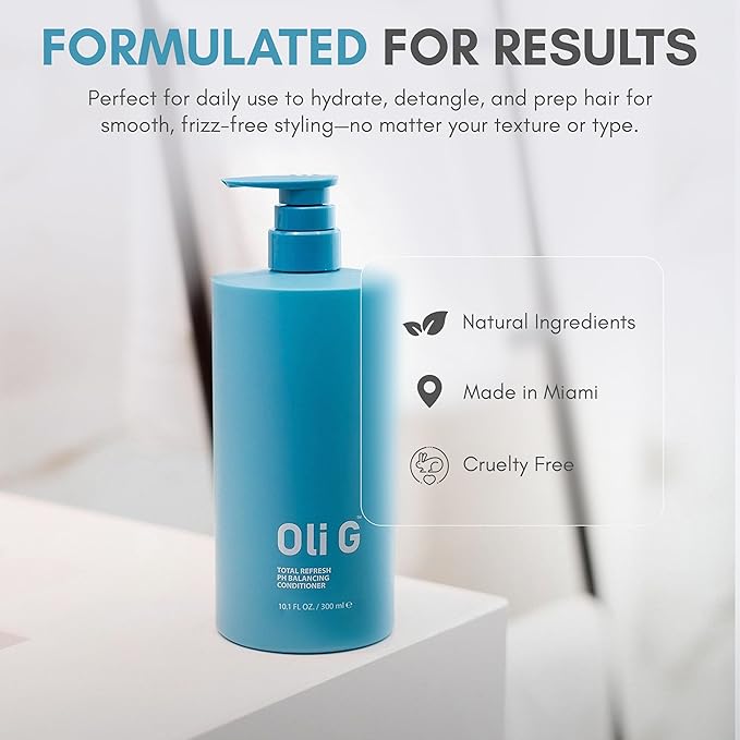 Oli G Total Refresh pH Balancing Hair Conditioner – Lightweight Daily Conditioner for All Hair Types – With Marula Oil, Shea Butter, Botanical Proteins – Detangles, Softens & Smooths – 10 fl oz