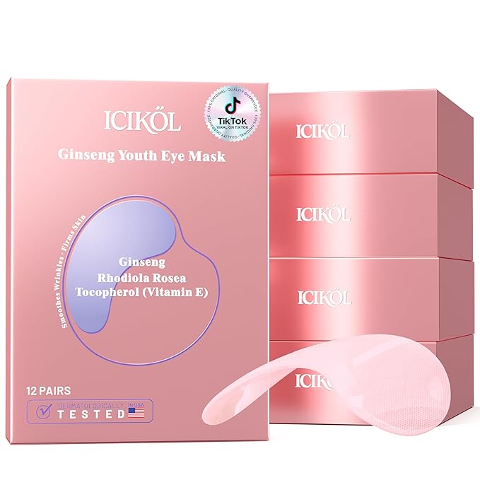 IICIKOL Collagen Under Eye Patches for Puffy Eyes and Dark Circles, Under Eye Mask for Wrinkle with Ginseng, Deep Hydrating Undereye Mask Patches, Christmas Small Gifts for Women (60 Pairs, Ginseng)
