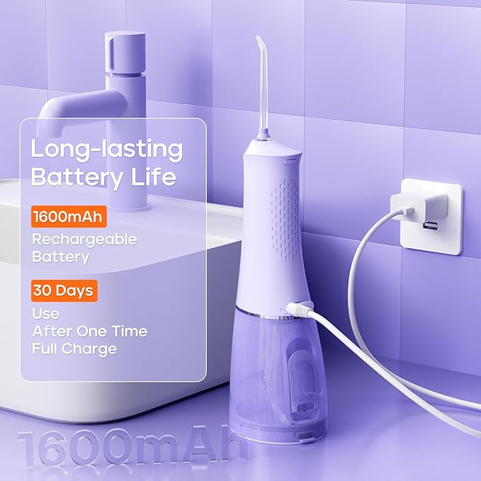 SEAGO Water Dental Flosser Cordless for Teeth, 5 Modes and 7 Nozzles, Dental Water Flosser 300mL, DIY Mode Memory Function, IPX7 Waterproof Dental Flosser, SG8019 Purple