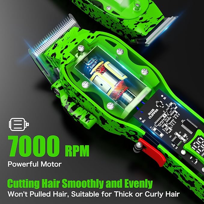 Professional Hair Clippers for Men, Cordless Barber kit for Hair Cutting & Grooming, Hair Clippers and Trimmer Set for Barber Haircut with LED Display, 8 Fade Taper Combs(Green Set)