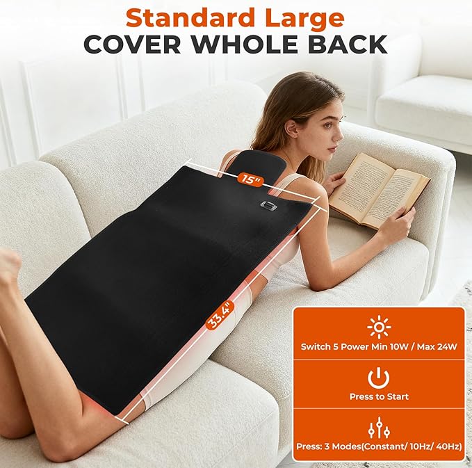 Red Light Therapy Mat, 2in1 LEDs (660nm& 850nm) Red Light Therapy Blanket, Premium Material, Adjustable Timer & Intensity (210 LEDs) 15” x 33.4”