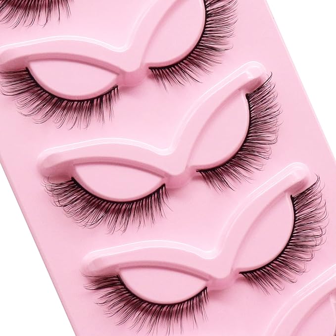 Veleasha Fox Eye Lashes L Curl Fluffy False Eyelashes 5 Pairs Pack Cat Eye Lashes Wispy & Lightweight Fake Eyelashes for Doll Eye Makeup (Foxy 05)