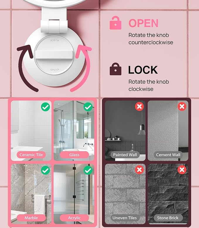 Benbilry Suction Cup Magnifying Mirror with Light 10X, Wall Mounted Makeup Mirror with Suction Cup for Bathroom, 3 Color Lights and Adjustable Brightness, 2 in 1 Tabletop for Desk - White