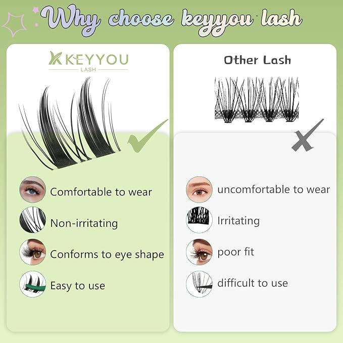 KEYYOU LASH clusters 120Pcs D Curl Angel Eyelash Extension Thick Wispy Natural Band Lash with Waterproof DIY Lash Extension at Home（Angel A09-D-8-16MIX）