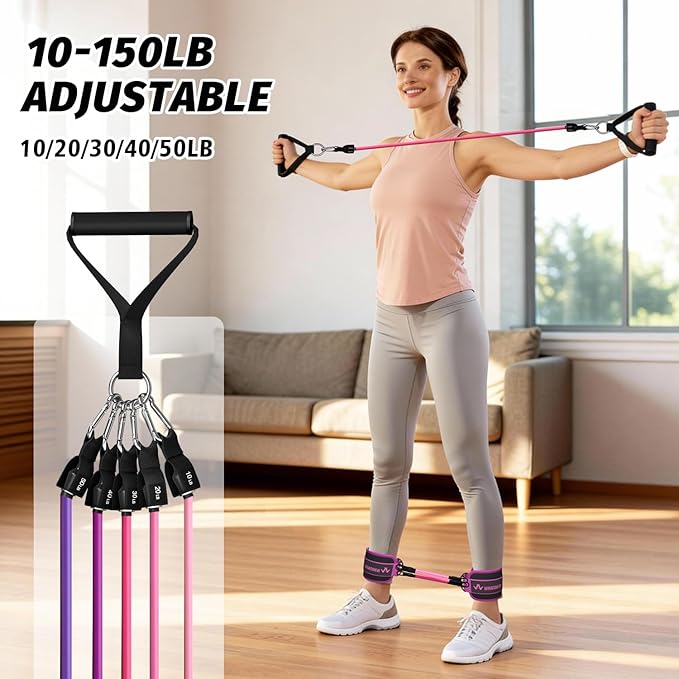 WHATAFIT Resistance Bands, Exercise Bands，Resistance Bands for Working Out, Work Out Bands with Handles for Men and Women Fitness, Strength Training Home Gym Equipment