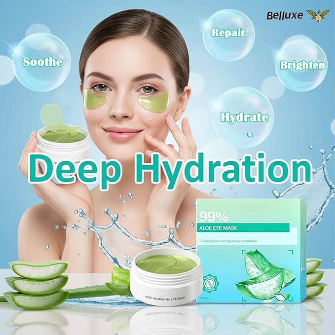 Belluxe Aloe Vera Under Eye Gel Patches - Cooling Eye Pads for Dark Circles, Soothing Puffy Eyes Treatment, Hydrating Eye Mask for Sensitive Skin