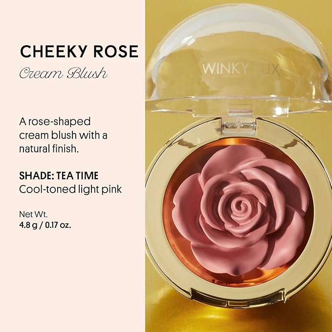 Winky Lux Cheeky Rose Cream Blush – High Pigment, Weightless Color for Cheeks, Effortlessly Blendable Makeup with Vitamin E, Cool Toned Light Pink, Tea Time