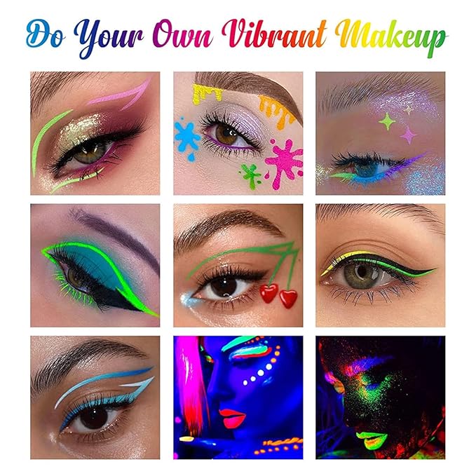 8 Color UV Neon Glow Waterproof & Long-Lasting Liquid Eyeliner for Party & Rave - Glows Bright Under Blacklight(Liquid)