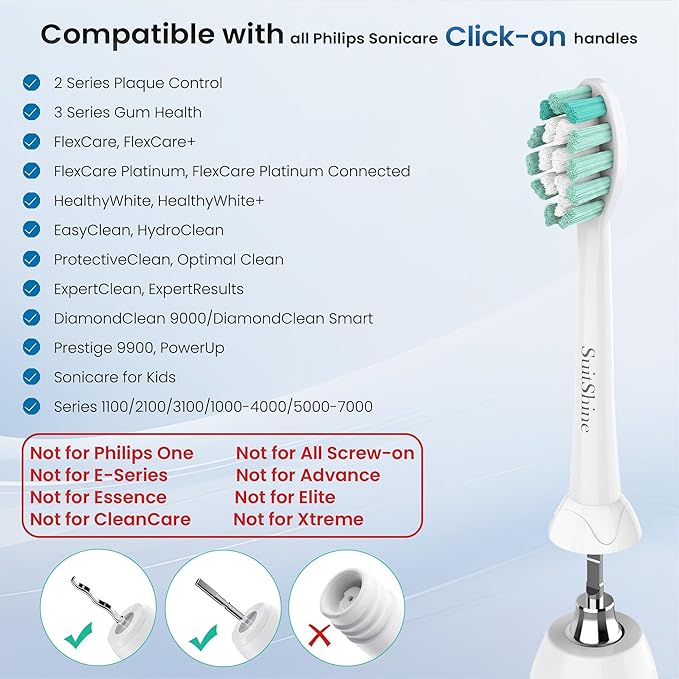 Replacement Toothbrush Heads Compatible with Philips Sonicare and More Click-on Handles 8 Pack White