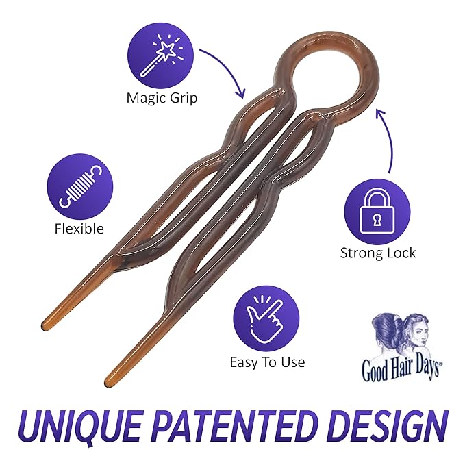Good Hair Days Hair Pins - 2 1/2" Plastic, U-shaped Magic Grip Hairpins, Strong Durable Pins For Fine, Thick & Long Hair, Styling Accessories - Tortoise Shell, Set of 20