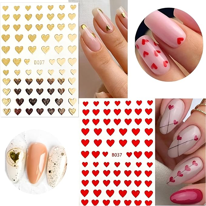 8 Sheets Valentine's Day Nail Art Stickers Heart Nail Supplies 3D Self-Adhesive Pegatinas Uñas Valentine's Day Nail Supplies Nail Art Design Decoration Accessories for Women and Girls