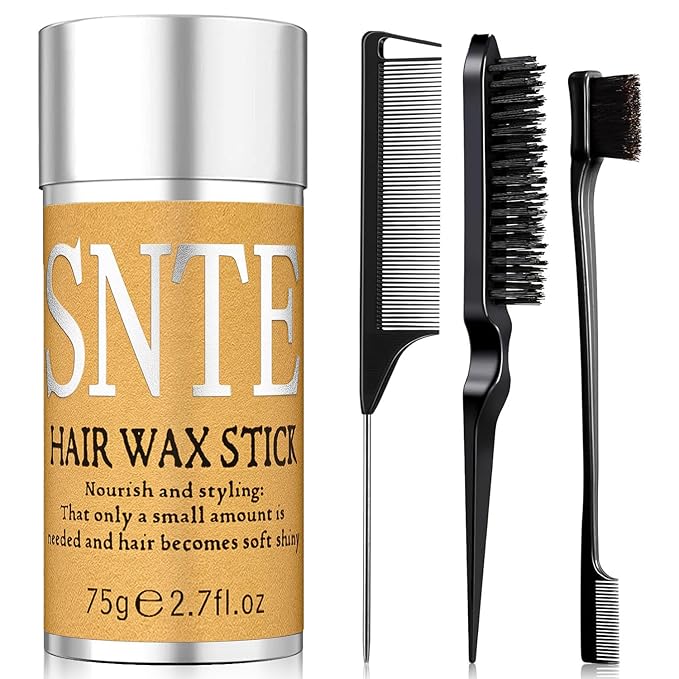 Slick Back Hair Brush & Hair Wax Stick Set - Frizz Control & Flyaway Smoothing - Sleek Ponytails, Buns, Edges - Styling Cream/Gel/Balm/Pomade Stick for Women - Styling Accessories for Girls & Kids
