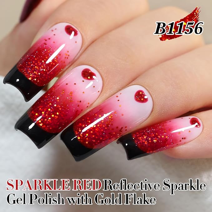 Double Rhythm 15ML Blood Glitter Gel Polish 0.5 Oz Shimmer Reflective Color for Nail Art Salon DIY at Home (Sparkle Red-B1156)
