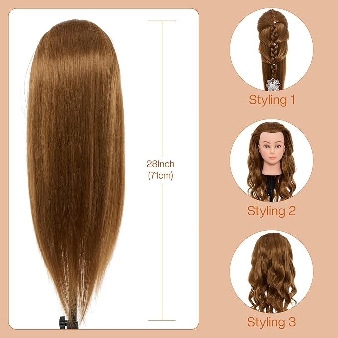 28Inch Mannequin Head with 80% Real Human Hair - Doll Head for Hair Styling Braiding Curling,Cosmetology Mannequin Head with hair with Table Clamp Hair Styling Set (Blonde)