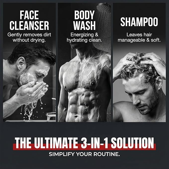 Dead Sea Collection Mens Body Wash 3 in 1 – Sandalwood Body Wash for Men – Shower Gel – Shampoo – Shower Soap for Face and Hair – Pack of 2 Bottles (33.8 Fl. Oz. Each)